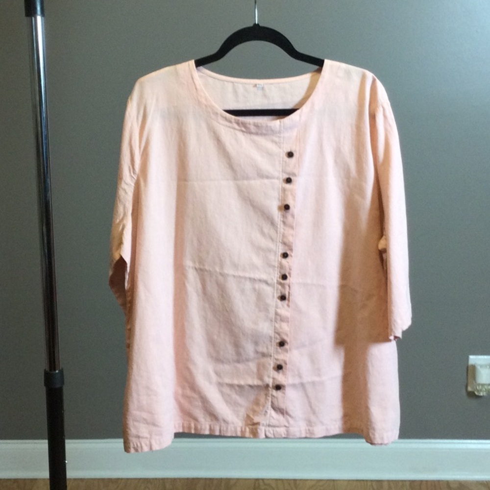 5X Peach Pull Over Diagonal Button Top